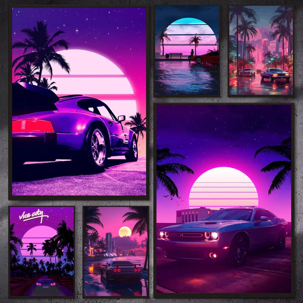 Retro Gaming Wallpaper - Pôster de Carro Retrô Cyberpunk dos