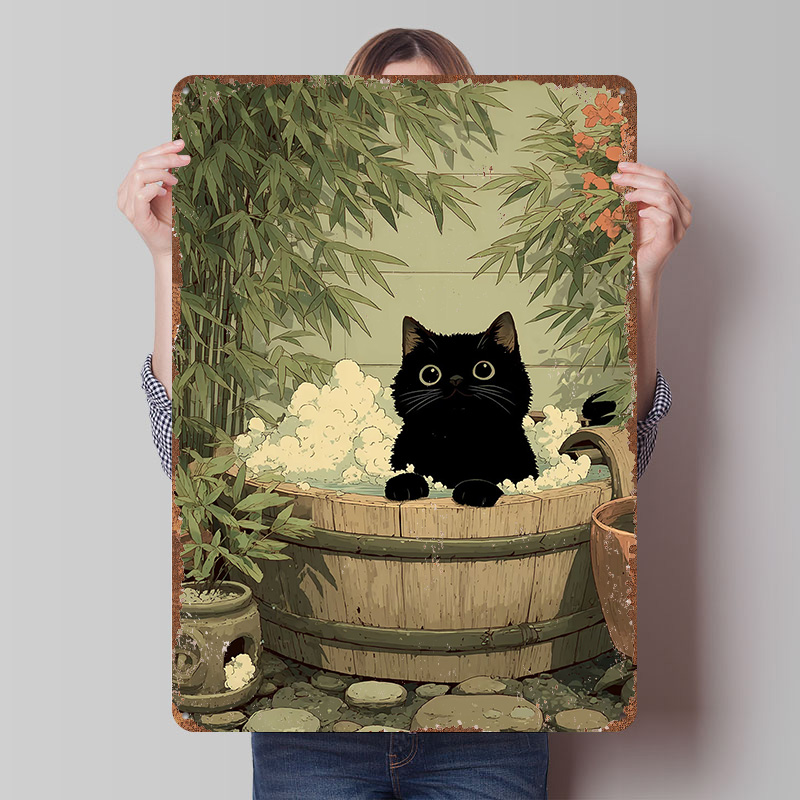 Retro Gaming Japan - Pôster Impresso Gato Preto no Japão,