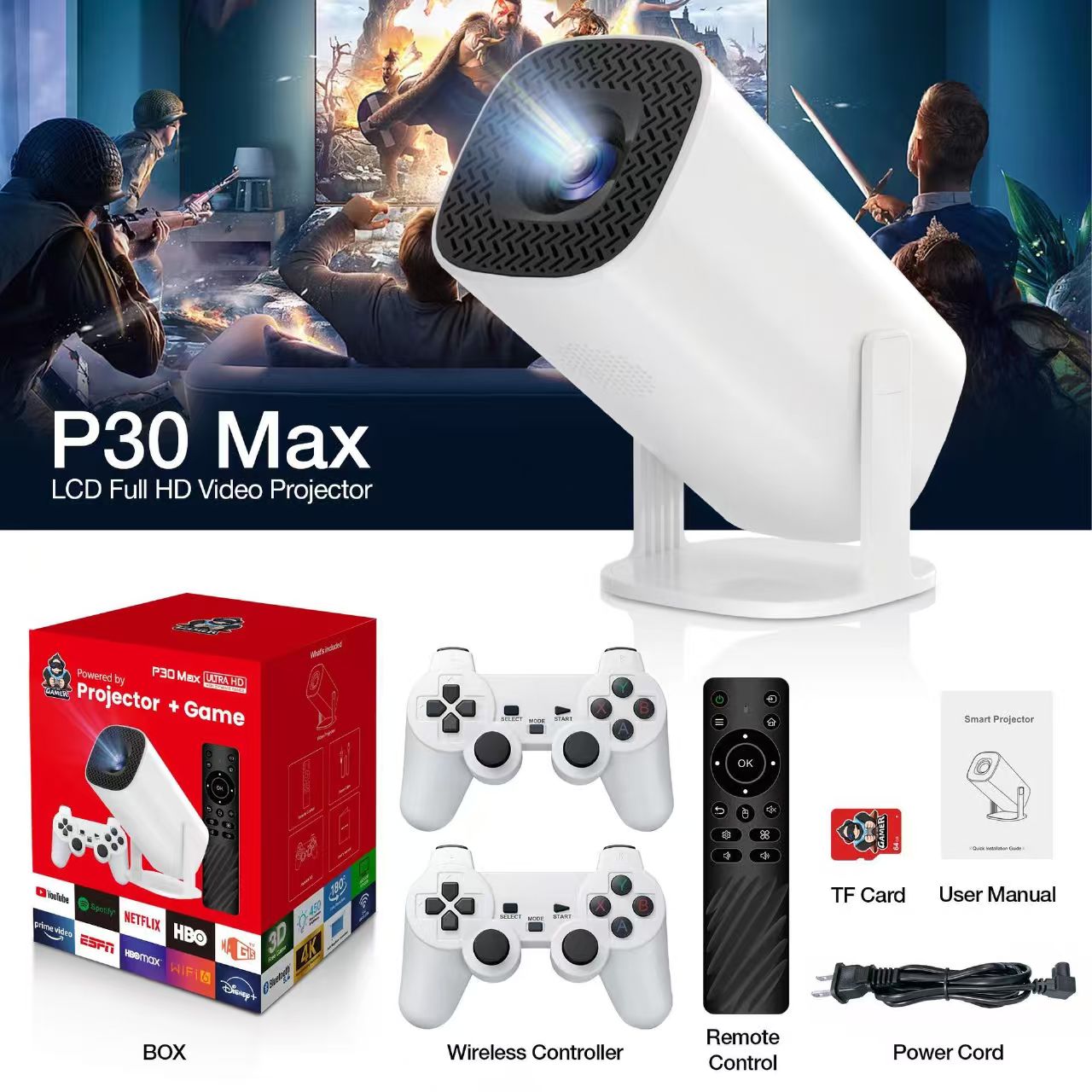 Retro Gaming With Projector - Projetor de Jogos 3D P30MAX, Console