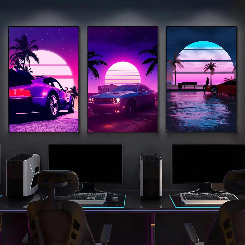 Pôster de Carro Retrô Cyberpun - Retro Gaming Wallpaper avaliação e preço